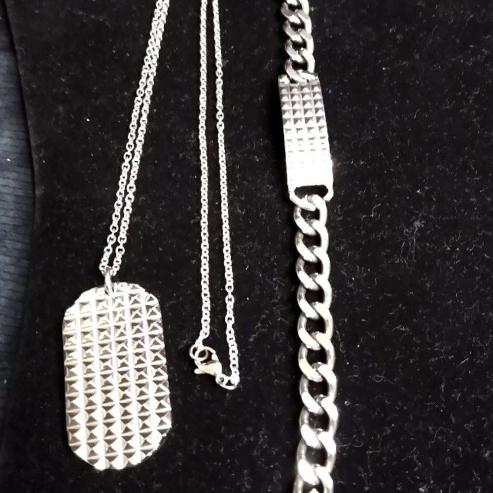 Stainless Steel Dog Tag and Bracelet Set